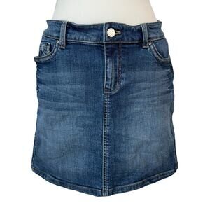 WHBM Jean Skirt Womens 6 Blue Denim Mini Western Cowgirl Rhinestones Boho